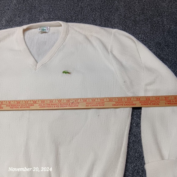 * Vintage IZOD Lacoste Sweater Men XL White Pullover V Neck Needs Bleach - Picture 5 of 6